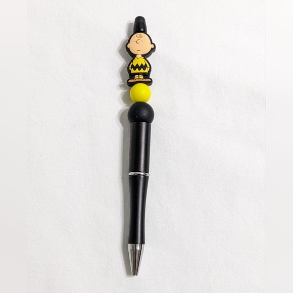 Peanuts Charlie Brown Black Beaded Writing Pen, Black Ink Pen, NEW - Picture 1 of 4